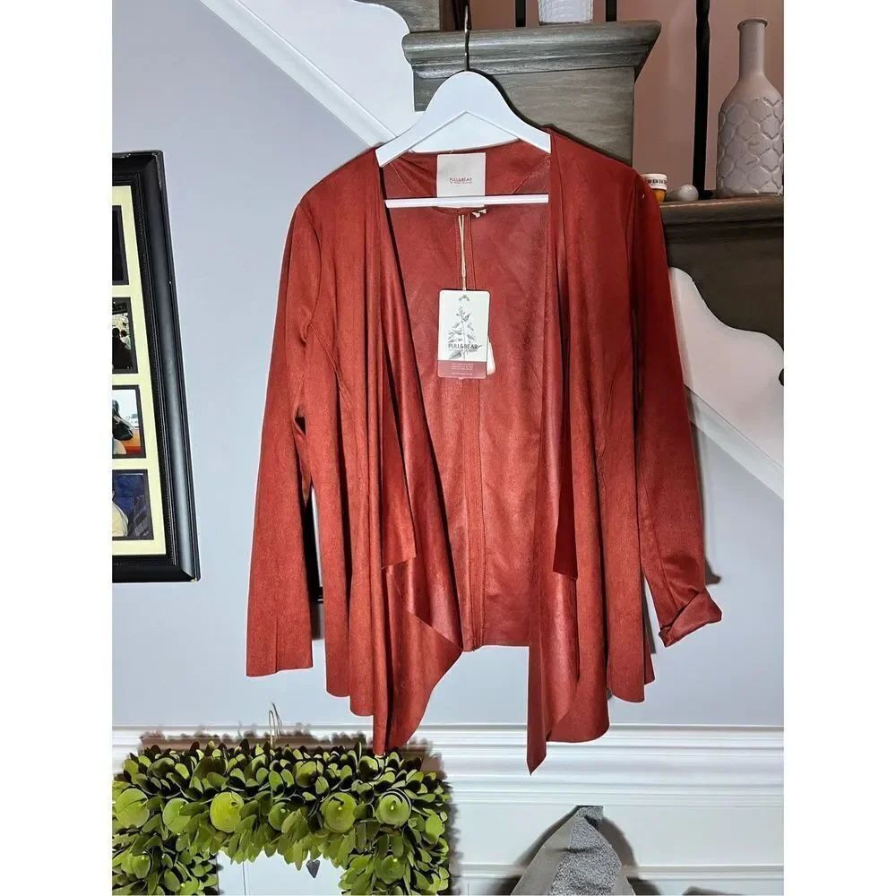 Pull & Bear The aboriginal Collection Rust Moleskin Open Front Jacket sz L NWT